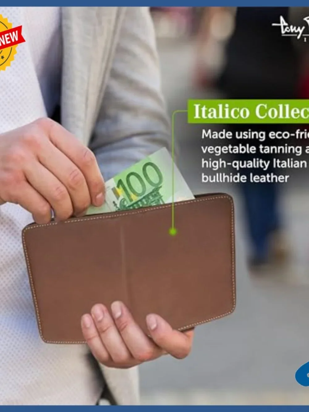Italian Leather Bifold Wallet with ID Window, 11 Card Slots, Slim Design